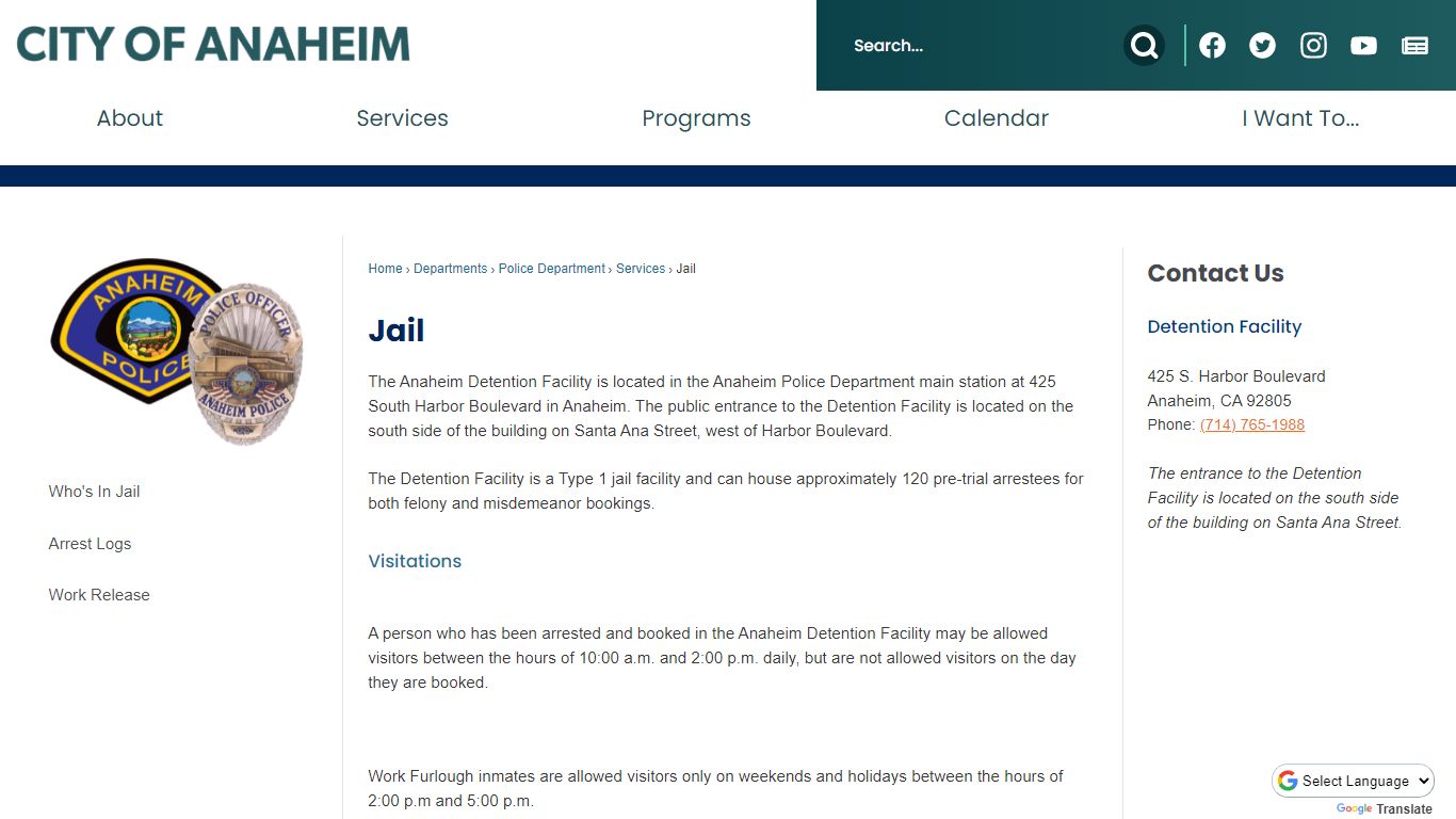 Jail | Anaheim, CA - Official Website