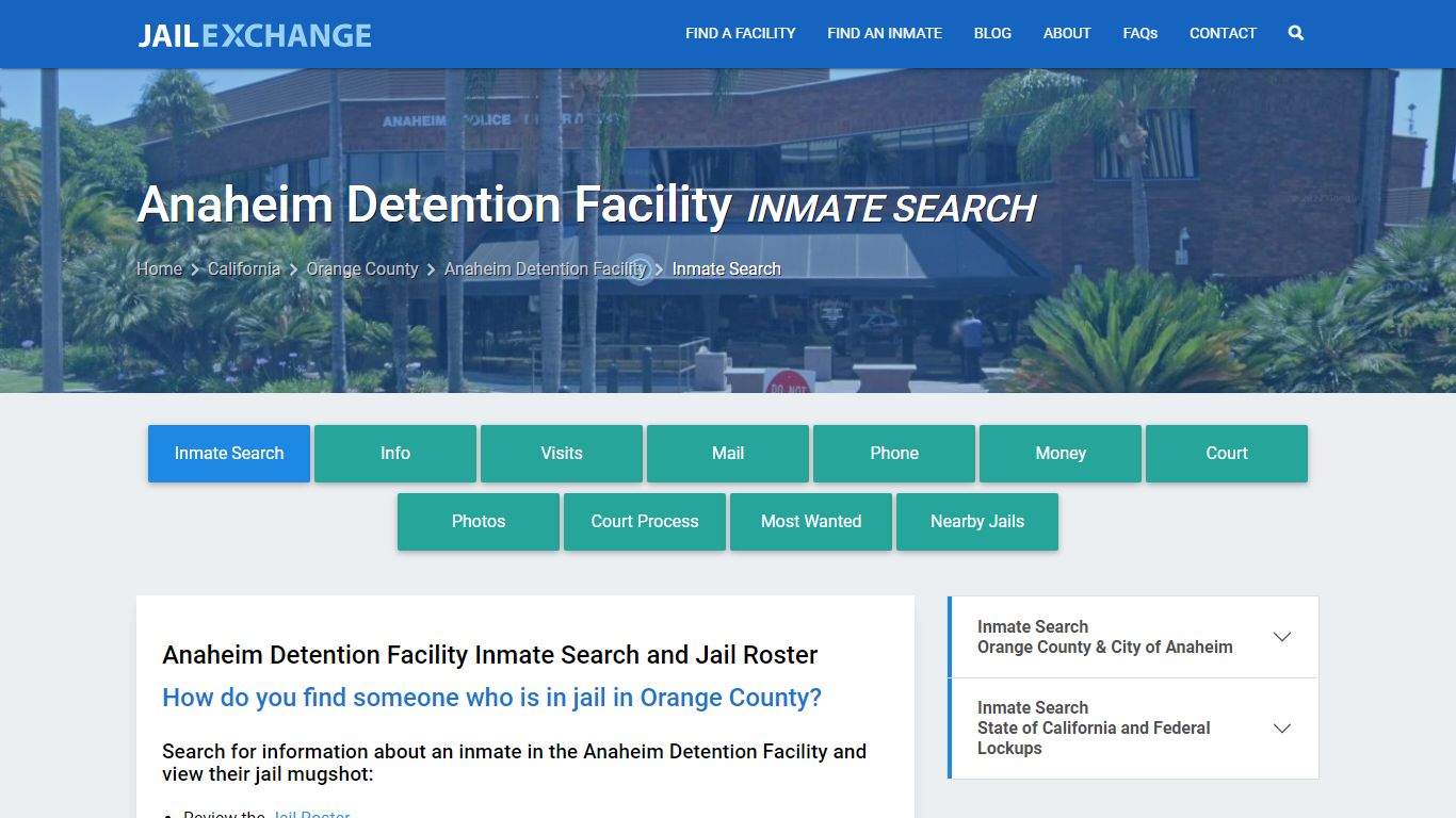 Anaheim Detention Facility Inmate Search - Jail Exchange