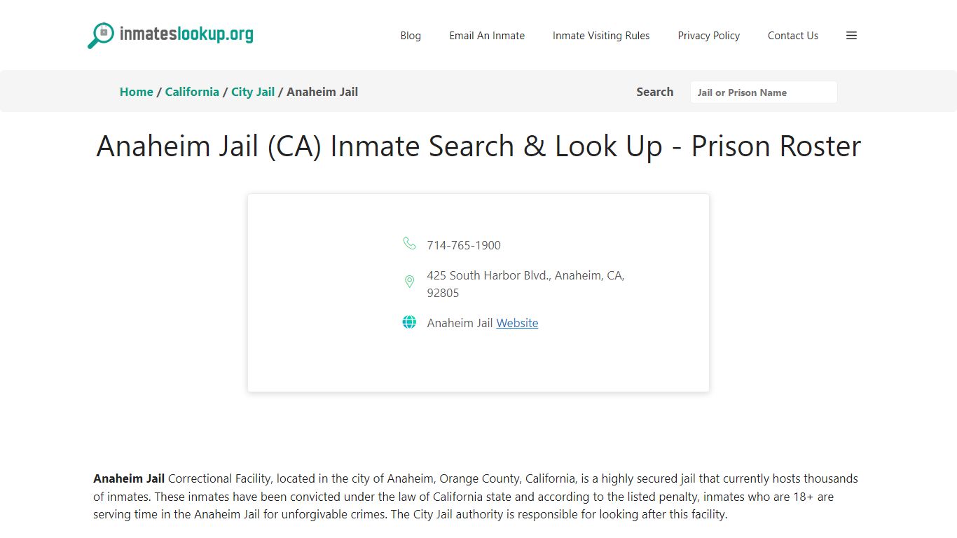 Anaheim Jail (CA) Inmate Search & Look Up - Prison Roster